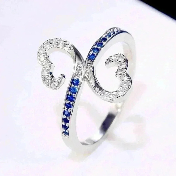 New 925 Silver Diamond Blue Sapphire Infinity Heart Ring
